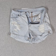 American Eagle Outfitters Women Shorts 4 Light Blue Denim Distressed Shorts Mom