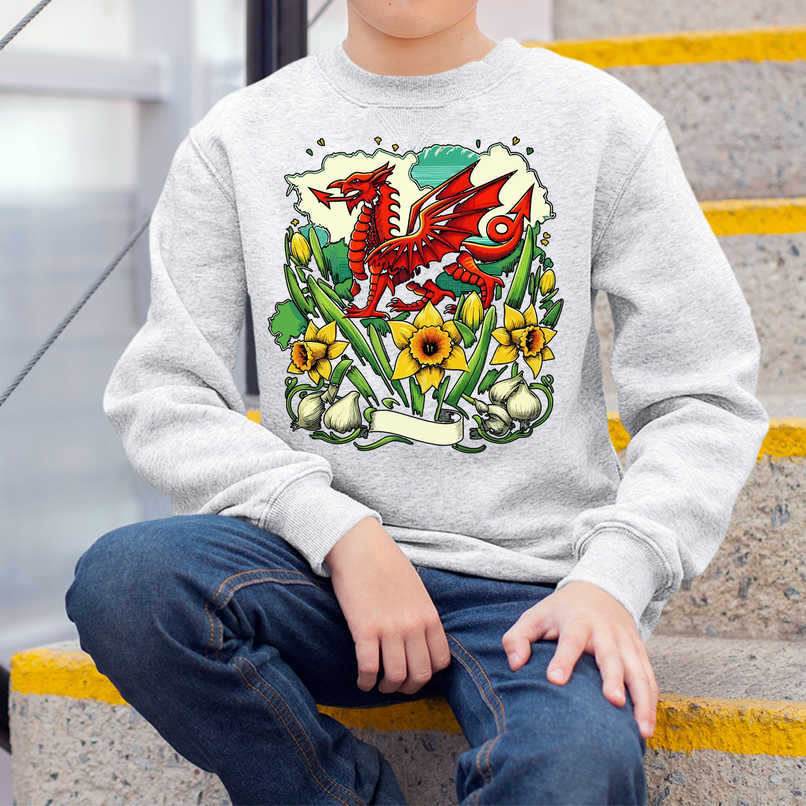 Proudly Welsh St Davids Day Boys Girls Sweatshirts Daffodil Dragon Kids Pullover image 5