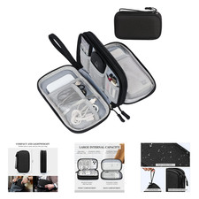 Electronic Organizer Travel Case Cable Pouch Bag Black 8 Compartments