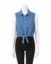Forever 21 Womens Large Crop Top Denim Sleeve...