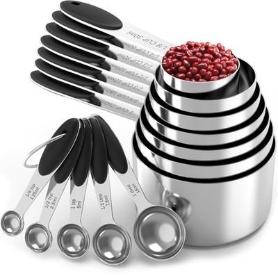 TILUCK Stainless Steel Measuring Cups and Spoons Set with Silicone Sliver