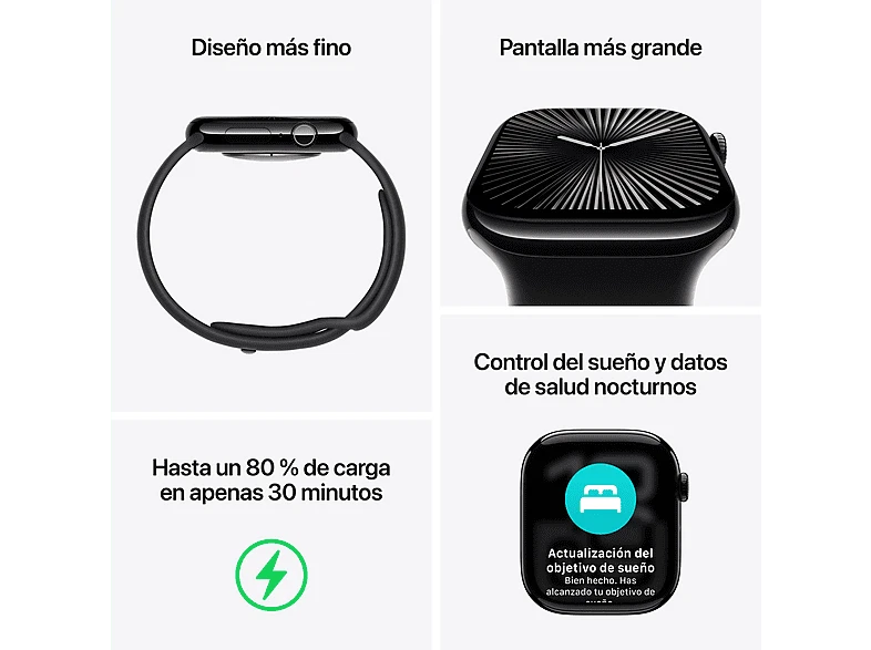 Apple Watch Series 10(2024), GPS+Cellular, 42 mm, Negro ,Correa Negra, Talla S/M - Imagen 3 de 4