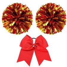 3 Pcs Cheerleading Pom Poms Large, Red Gold, Classic