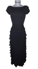 Vtg Victoria Sz 2 Womens Black Silk Tiered Ruffle Whimsigoth Maxi Dress FLAW
