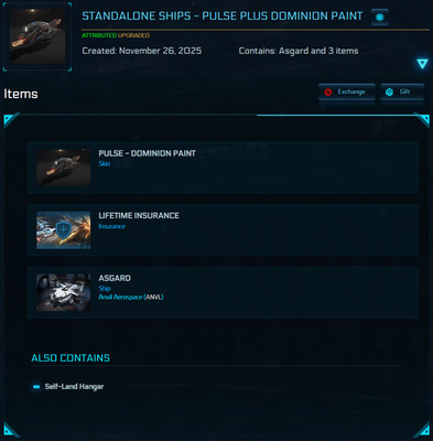 Star Citizen Asgard LTI + Pulse Dominion Paint + Self-Land Hangar