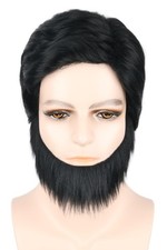 Mens Costume Wigs And Beard Set 70s Wigs For Men Black Short Curly Bouffant