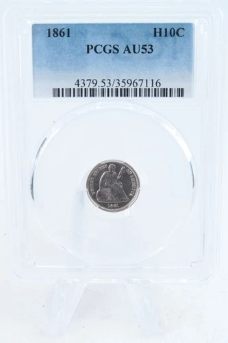 1861-P PCGS AU53 Seated Liberty Half Dime Business Strike H10C