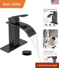 Waterfall Single Handle Bathroom Sink Faucet with Drain Black Matte Black V...