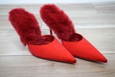 Christian Louboutin KM Faux Fur Satin Mule Pu...