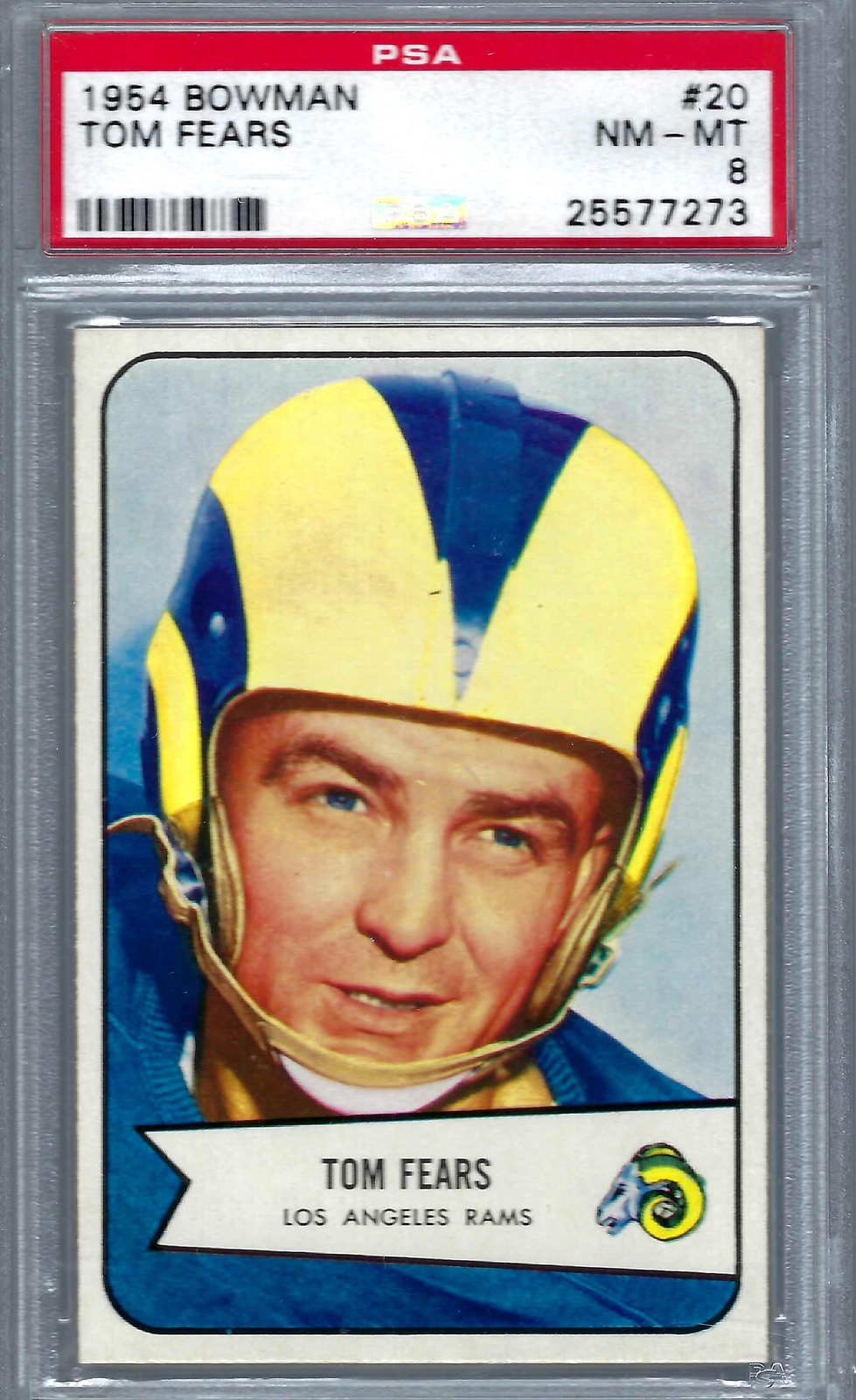 1954 Bowman FB #020 PSA 8 Tom Fears Rams 20 Centered!