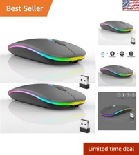 Portable 2-Pack Bluetooth Mouse with LED Lighting - Lightweight Rechargeable