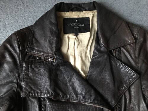 ALL SAINTS Hampton Leather Biker Jacket UK 6, 34 Western Style £298 Braids Briwn