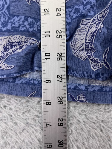 VINTAGE Ho Aloha Shirt Men Large Blue Hawaiian Dolphin Marlin Button Up Made USA - Picture 14 of 14