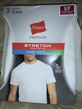 NEW Hanes Premium Men's Stretch Crew T-Shirts Fresh IQ 3pk - White Sz S 34-36 