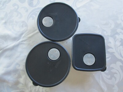 Tupperware Vent Rock N Serve Blue Microwave Containers, LOT -3, 2 1/2C, 3 1/4 C