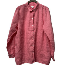 J Jill Love Linen Essential Top XL Solid Pink 100% Linen Button Up Long Sleeve