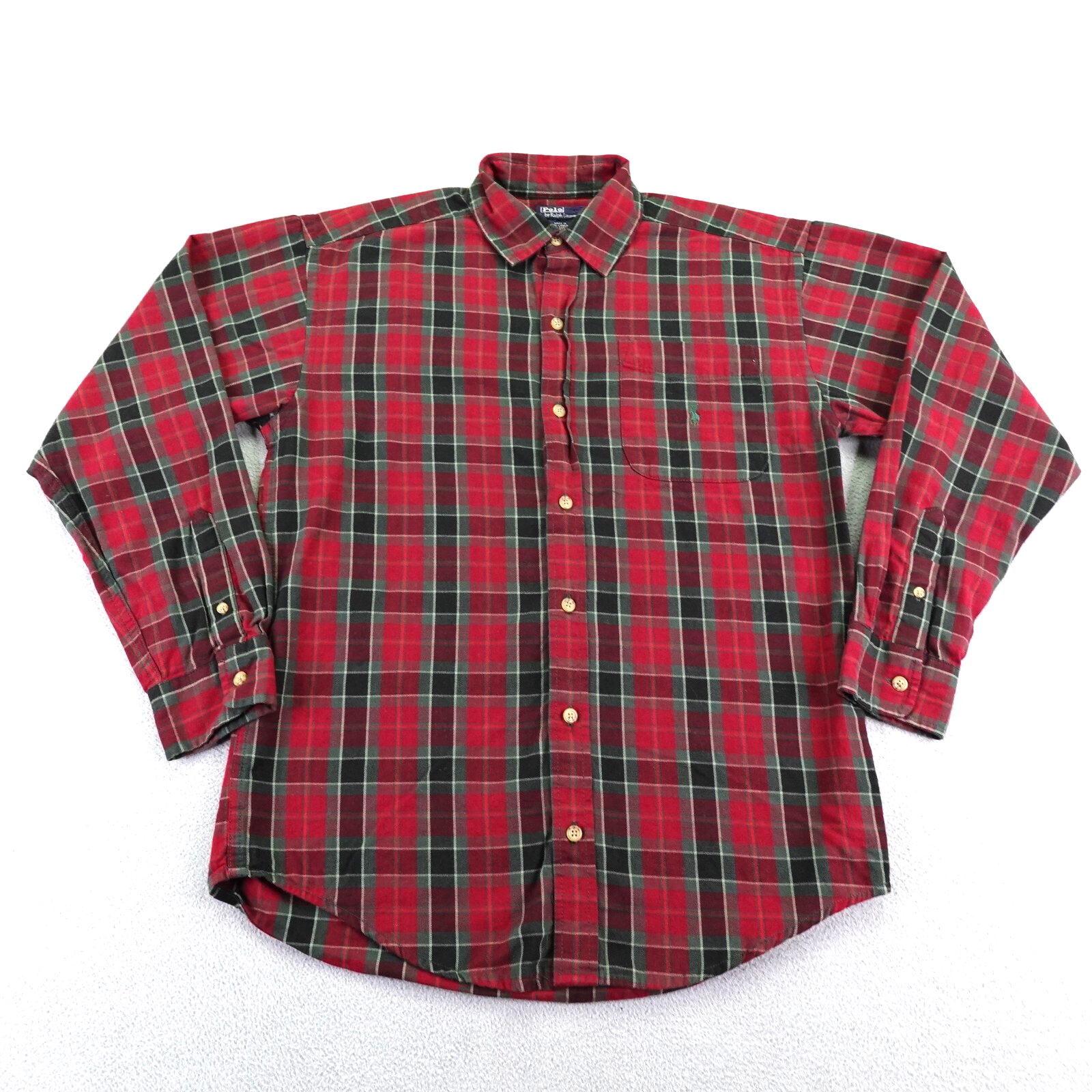 Polo Ralph Lauren vintage camicia uomo media rossa verde tartan quadri flanella pony