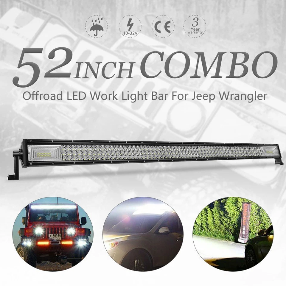 Barra de luz LED combo Tri-Row 52 polegadas 360W caminhão de inundação offroad + kit de cápsulas de 4" - Imagem 2 de 4