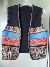 Vintage Guatemalan Handwoven Embroidered Wool Vest Festival Hippie Boho