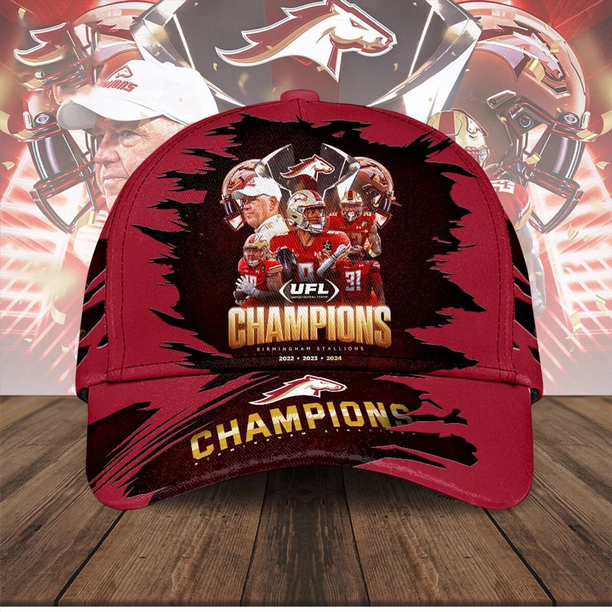 Birmingham Stallions UFL Champions 2024 Baseball Caps AOP, Gift For Fan, Summer Cap