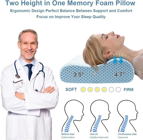 Ergonomic Memory Foam Cervical Pillow for Neck Pain Relief - 24 x 13.4 Inches - Picture 4 of 11