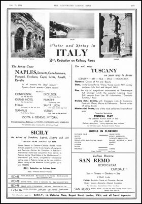1934 Vintage Werbung ITALIEN Eisenbahntarife Neapel Toskana Sizilien (14-6 n. Chr.)