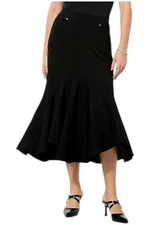 Christian Siriano Women's Ponte Knit Fit and Flare Midi Skirt Black