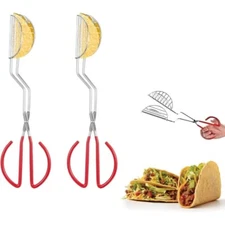 2 Pcs Stainless Steel Taco Tongs with Long Handle and Plastic Grip Taco Holder