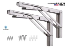 Folding Shelf Bracket Stainless Steel Bench Table Wall Mounted Heavy Duty2X 12"
