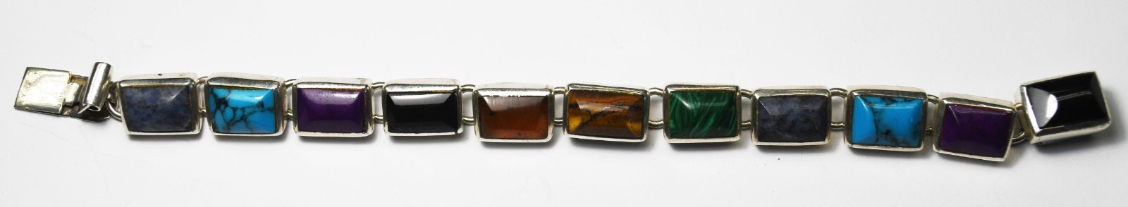 Sterling Rectangle Multi Stone Bracelet 11mm 7"  … - image 2