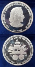500th Anniversary Columbus Discovery Of America 1 Troy Oz 999 Silver Round si335 95.00 per troy oz