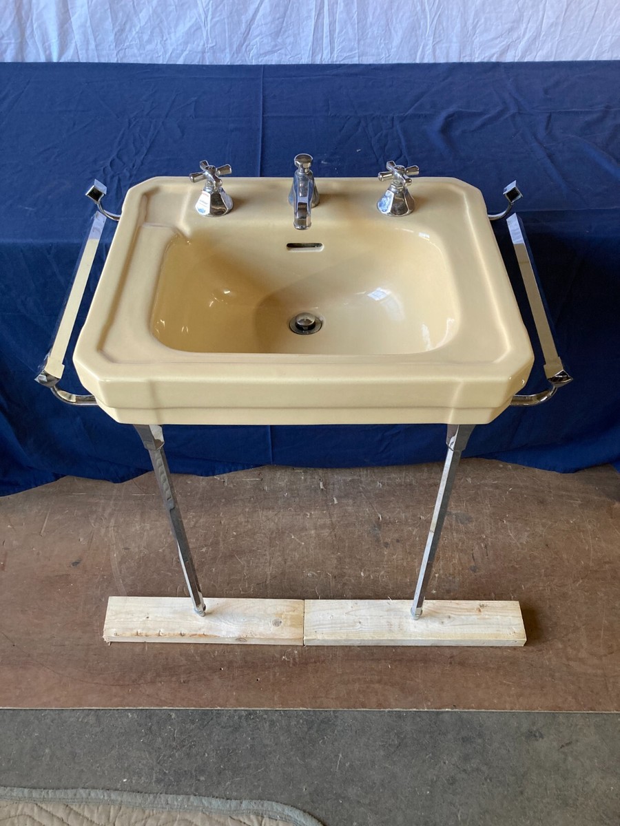 Antique Light Butterscotch Console Sink Chrome legs Towel Bars