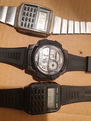3 Vintage Rare Casio Watches Calculator Quartz Good Condition