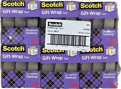 18 Rolls (6 Packs of 3) Scotch Tape 3M 311 Strong Secure Gift Wrap 3/4  x 300 