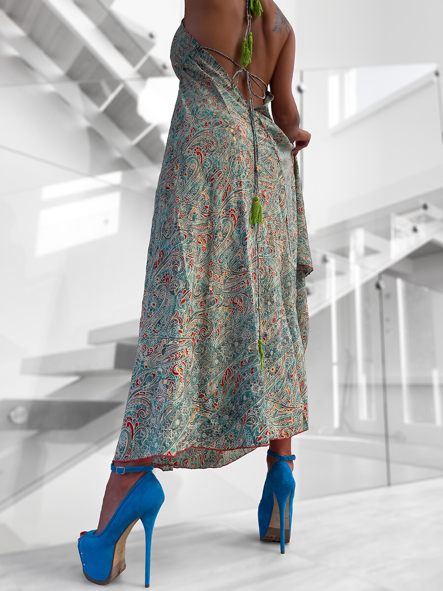 Vestido largo de diseñador de seda de moda boho S204 colores brillantes