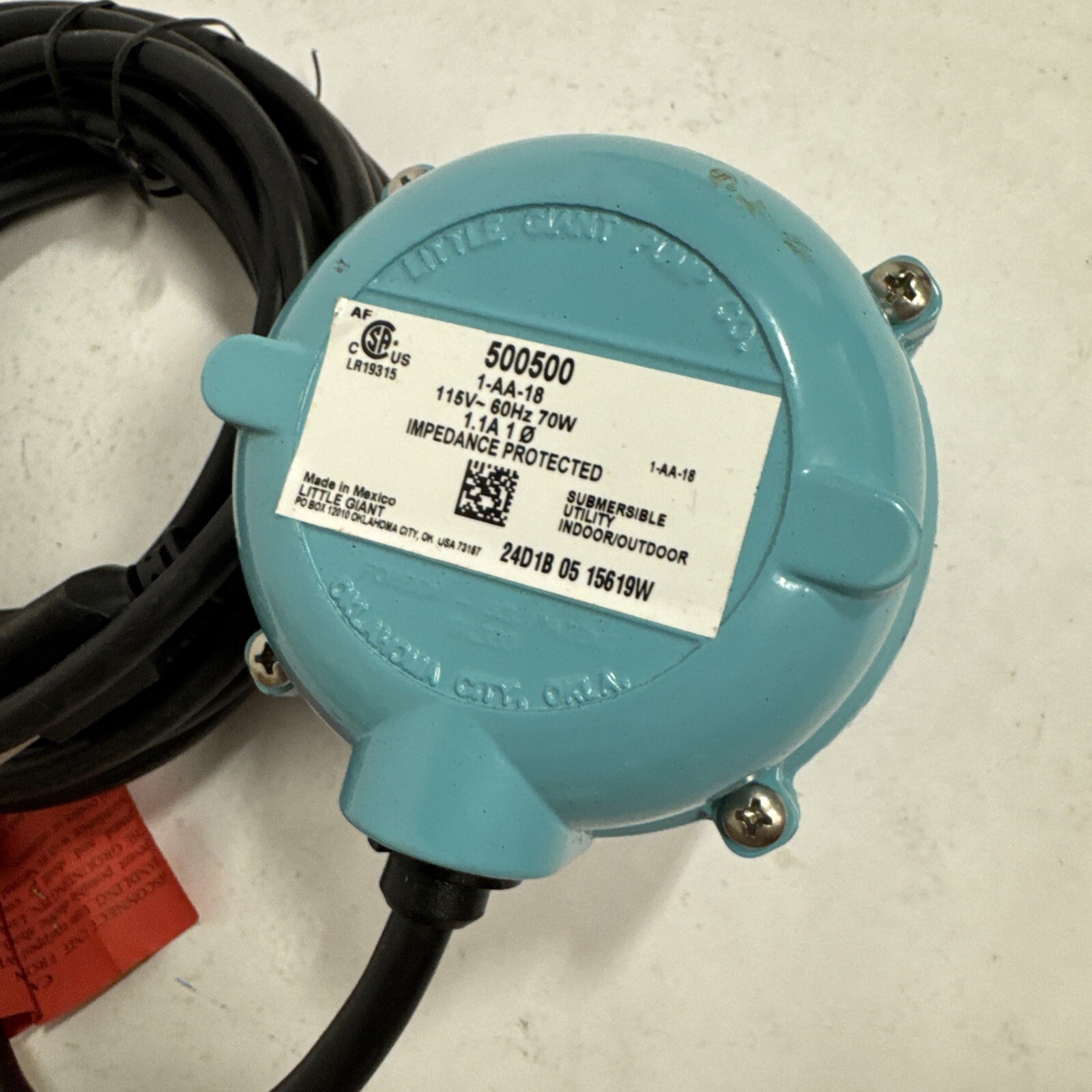 Pump, Submersible, Little Giant, 170 GPH, 70W, 18' Cord