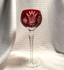 AJKA MARTISA WINE GLASS CASED RUBY RED CUT TO CLEAR CRYSTAL HUNGARY BOHEMIAN