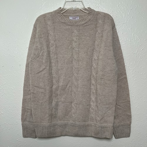 Wallace & Barnes Sweater Mens M Beige Wool Cable Knit Crew Fisherman K2458 - Picture 2 of 16