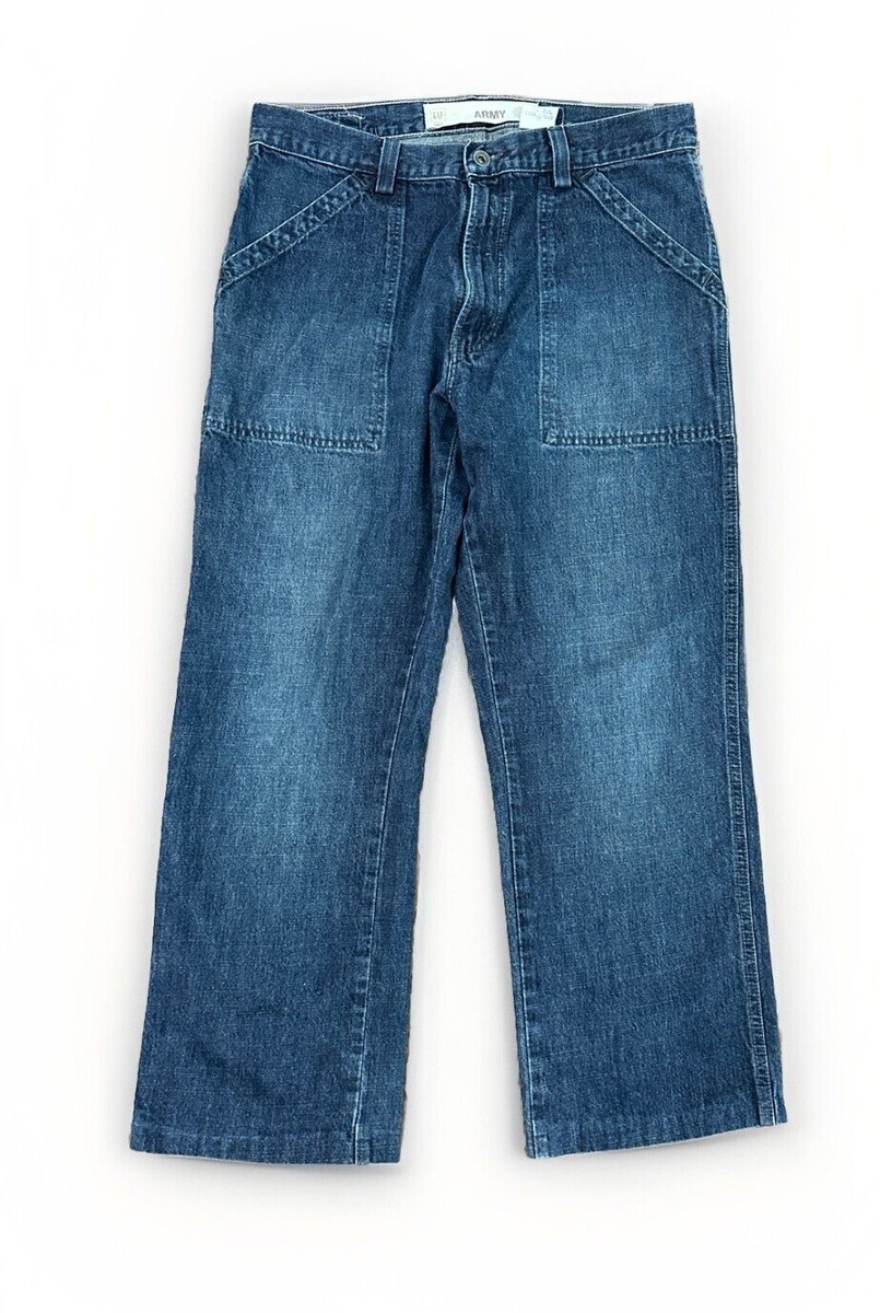 Gap Army Jeans Mens 34x27 /Tag (34x34)Blue Denim Straight Leg Flap 