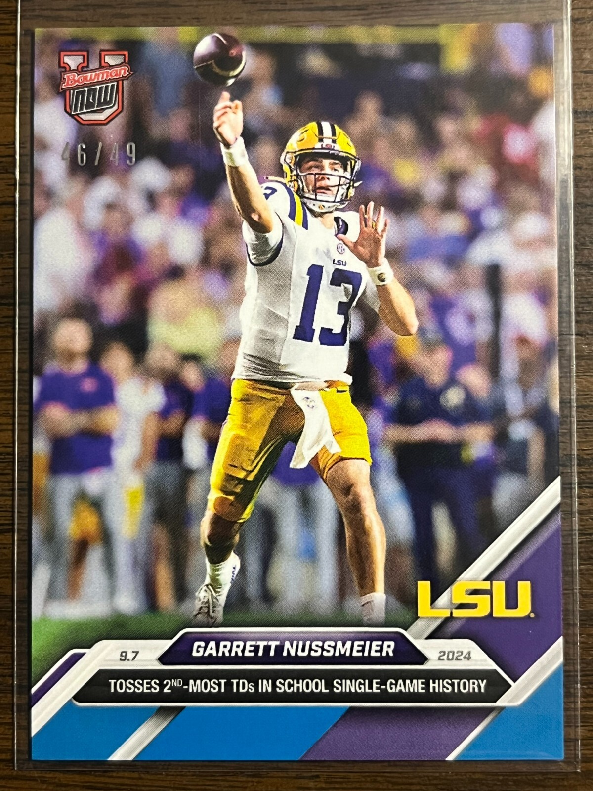 2024-25 Topps Bowman U Now NCAA #11 Garrett Nussmeier LSU Tigers BLUE 46/49