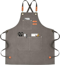 Chef Apron for Men Women Canvas Aprons with 3 Pockets Cross Back Resistant Work