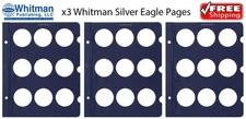 x3 Whitman Coin Album Pages For US Silver Eagle ASE Coins 9 Holes 9172 + Inserts