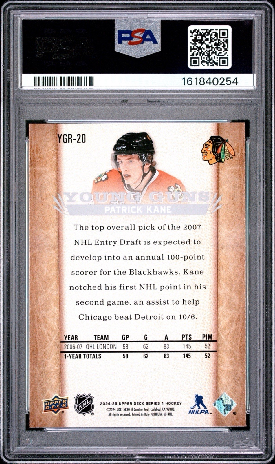 2024 UPPER DECK YOUNG GUNS RENEWED #YGR20 PATRICK KANE PSA 9 view 2