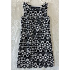 Talbots Navy White Crochet Eyelet Dress 12 Coastal Beach Summer