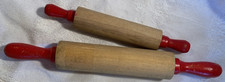 TWO 50s Red Handle Wood Works Child 7.5" Play Doll 5.25" Toy Rolling Pins EUC