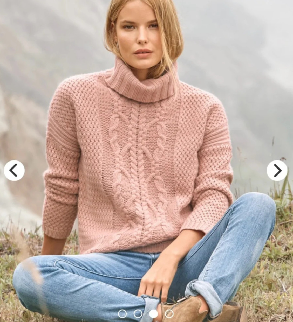 GARNET HILL Thick Chunky Recycled Cashmere Turtleneck Sweater in Blush Pink XL