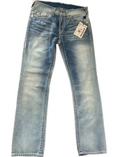 NEW w Tags True Religion CDST Super T Jeans Straight Fit Distressed Y2K Style-32