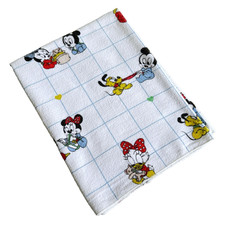 Vtg 1980s Dundee Disney Babies Mickey Mouse  Friends Grid Flannel Baby Blanket