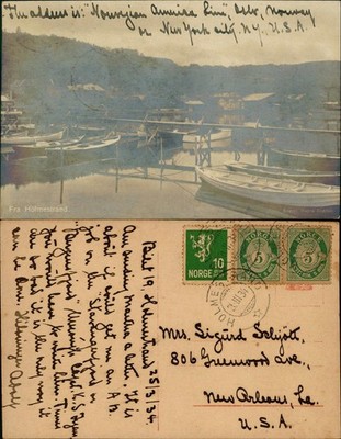 Postcard Holmestrand town view real photo postcard with jetty 1934