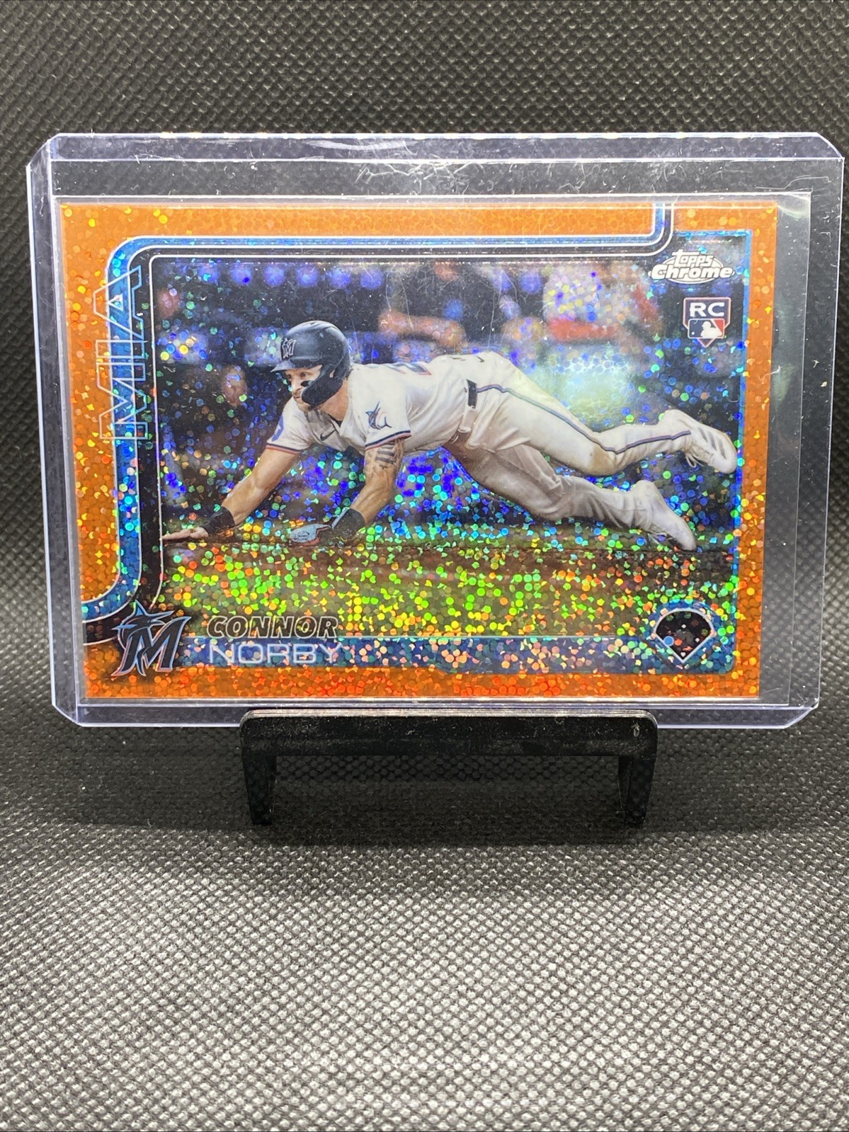 Connor Norby 2025 Topps Chrome SP RC Orange Refractor /25 #199 Marlins